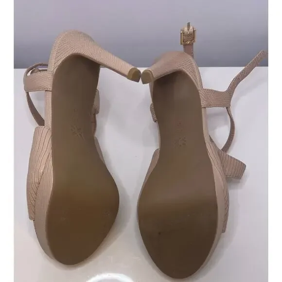 BCB Generation Nude Beige Croc Leather Open Toe Women's Sandal Heel (Size 7.5) - Picture 7 of 7